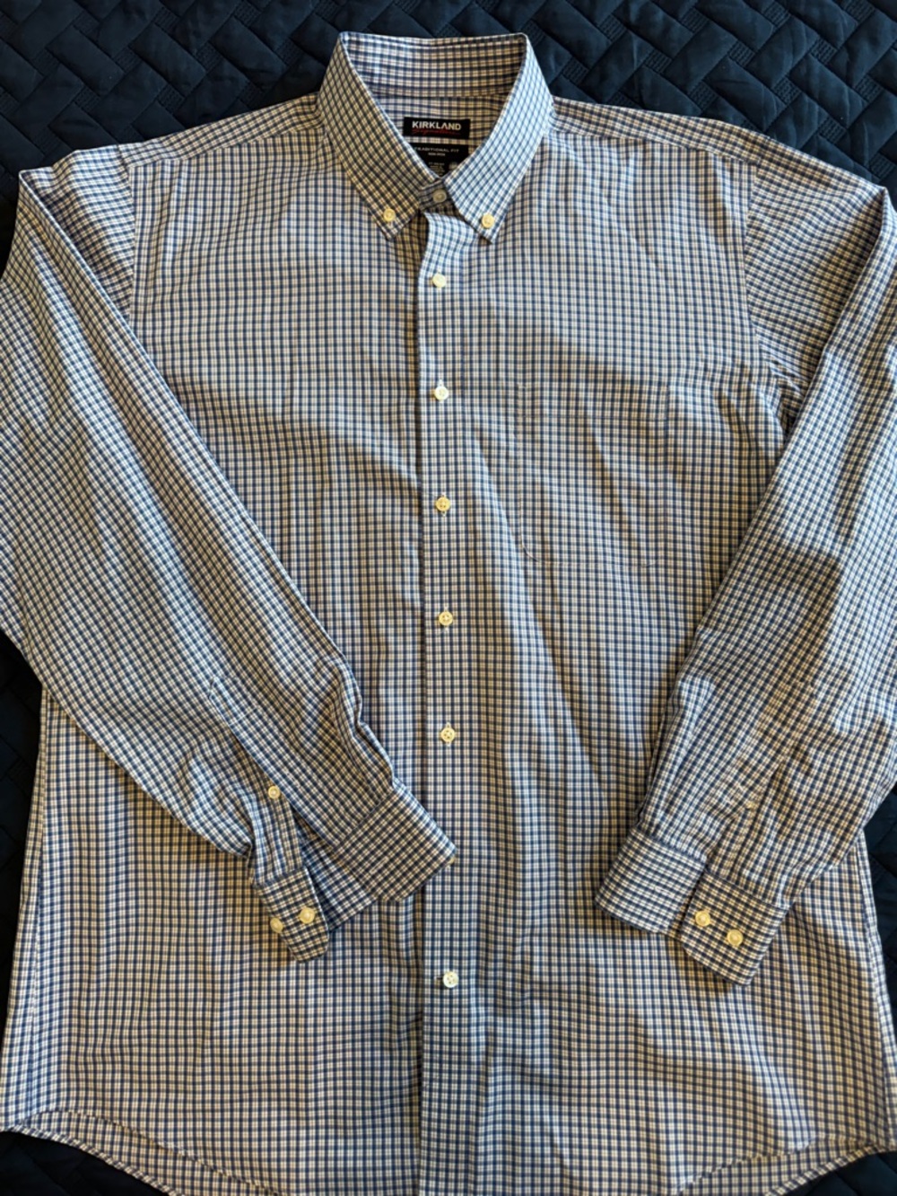 Kirkland Signature Men's Blue Check Button-Down Shirt